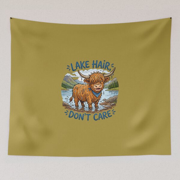 Item preview, Lake Hair Don't Care Cute Wet Highland Cow Funny Cabin Life designed and sold by FrozenFits.