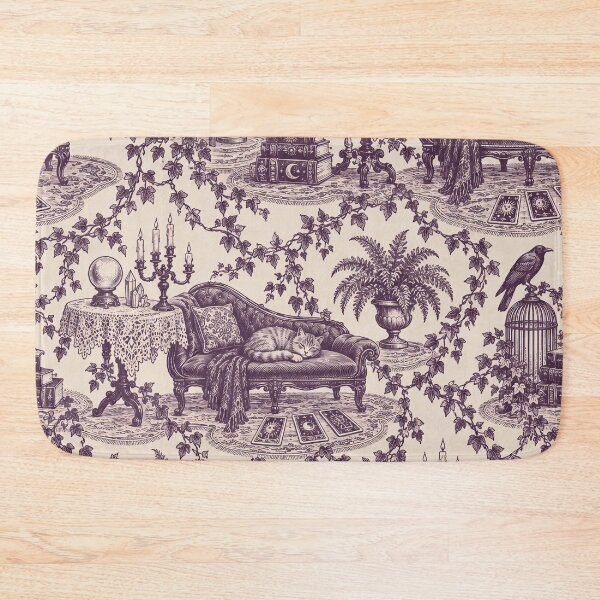Item preview, Whimsigothic Parlor Toile Seamless Pattern | Witchy Cat Crystal Ball Toile de Jouy designed and sold by StickyGuys.
