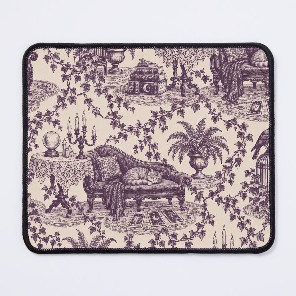 Item preview, Whimsigothic Parlor Toile Seamless Pattern | Witchy Cat Crystal Ball Toile de Jouy designed and sold by StickyGuys.