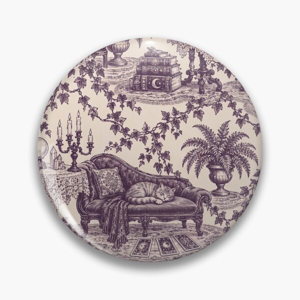 Item preview, Whimsigothic Parlor Toile Seamless Pattern | Witchy Cat Crystal Ball Toile de Jouy designed and sold by StickyGuys.