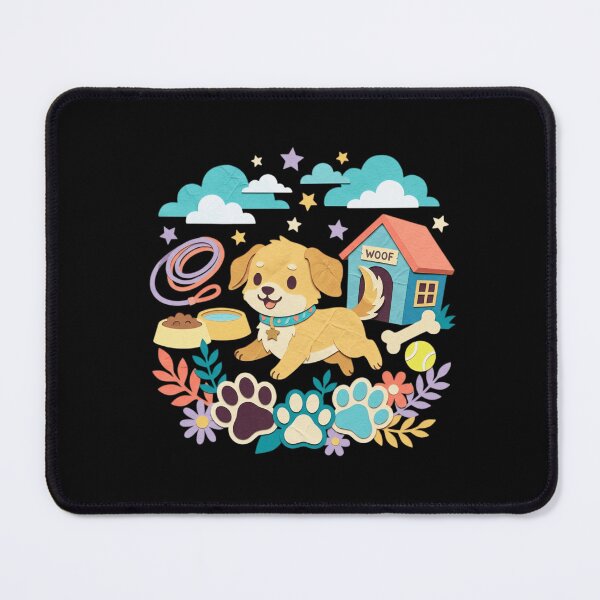 Item preview, Whimsical Playful Puppy and Doghouse Cut-Paper Art designed and sold by mood-draftsman.