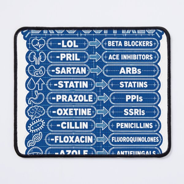 Item preview, Drug Suffixes Pharmacology Nursing Student Sticker Blueprint designed and sold by isokinetic.