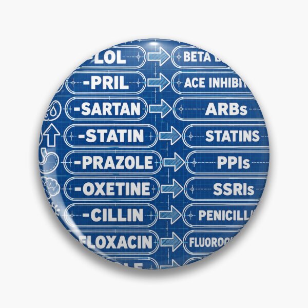 Item preview, Drug Suffixes Pharmacology Nursing Student Sticker Blueprint designed and sold by isokinetic.