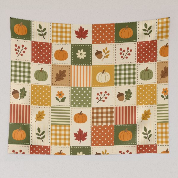 Item preview, Autumn Patchwork Quilt Pattern Fall Pumpkin Acorn designed and sold by Little-Miracle.