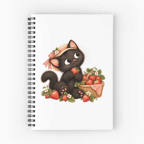 Item preview, Cute Black Cat with Straw Hat and Strawberries designed and sold by INVITOARTE.