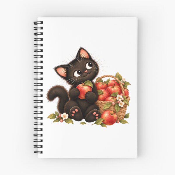 Item preview, Cute Black Cat with Basket of Red Apples designed and sold by INVITOARTE.