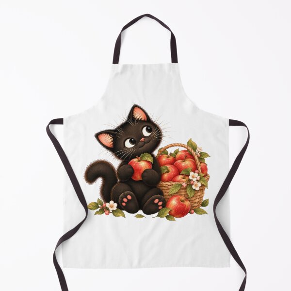 Item preview, Cute Black Cat with Basket of Red Apples designed and sold by INVITOARTE.