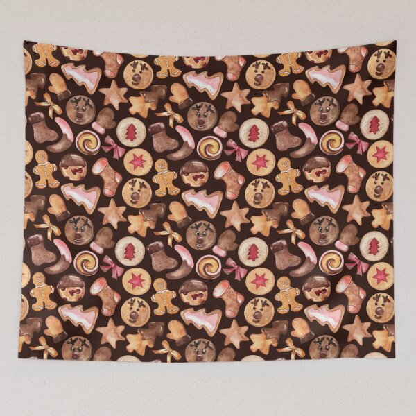 Item preview, Christmas Cookies Festive Pattern on Chocolate-Brown Background designed and sold by Flowersforbear.