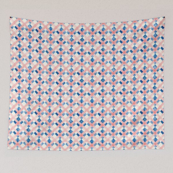 Item preview, Hand-Painted Watercolor Pink and Blue Diamond Lattice Pattern designed and sold by Emily Waters.