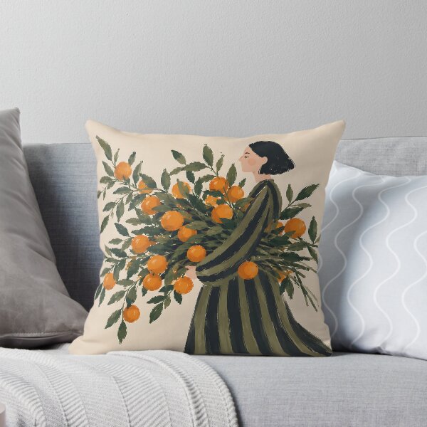 Item preview, Woman Carrying Orange Tree Branches Modern Folk Art designed and sold by artswag.