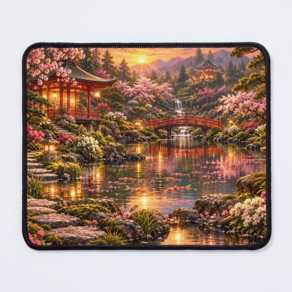 Item preview, Japanese garden with moon bridge and koi pond designed and sold by _ARLUNA_.