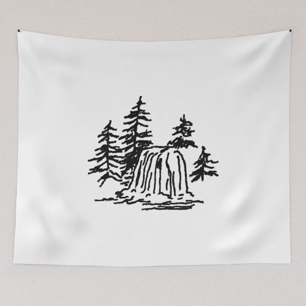 Item preview, Minimalist Ink Brush Painting of Pine Trees and Waterfall designed and sold by Emily Waters.