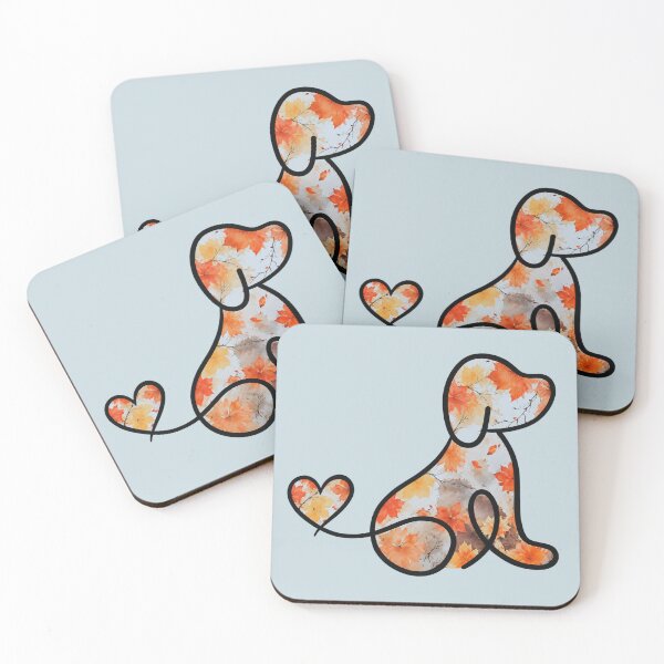 Item preview, Autumn leaves /blue sky puppy with heart tail  designed and sold by Doodles Down South.