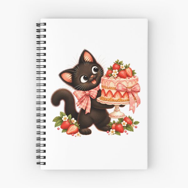 Item preview, Cute Black Cat with Strawberry Cake – Sweet Dessert designed and sold by INVITOARTE.