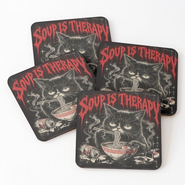 Item preview, Soup Is Therapy – Funny Black Cat Ramen designed and sold by NightshiftDesign.