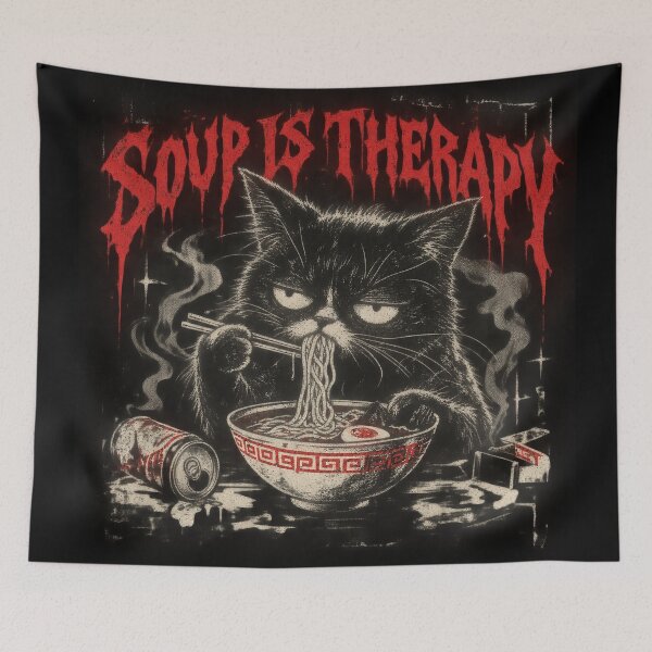 Item preview, Soup Is Therapy – Funny Black Cat Ramen designed and sold by NightshiftDesign.