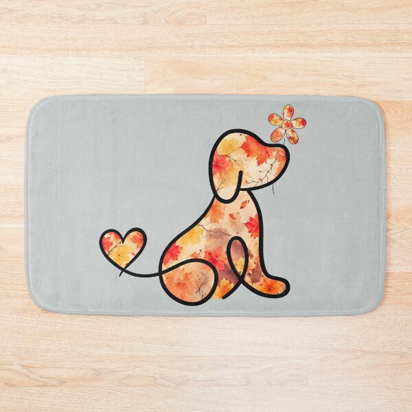 Item preview, Autumn leaves puppy with heart tail holding flower designed and sold by Doodles Down South.