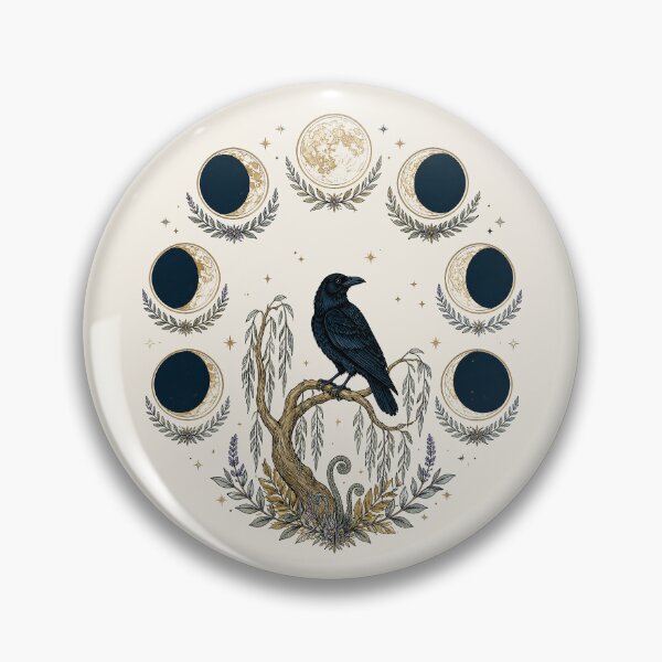 Item preview, Moon Phases Raven Botanical Dark Academia Celestial Art designed and sold by ZoomTaDesign.