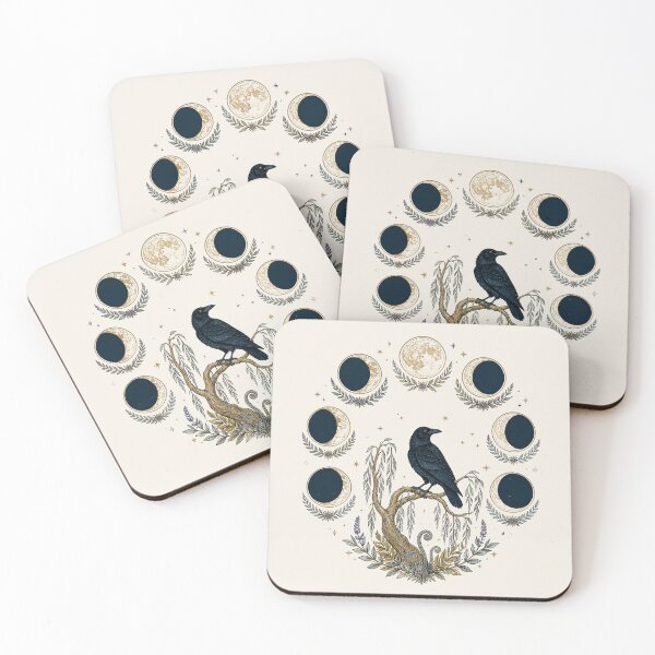 Item preview, Moon Phases Raven Botanical Dark Academia Celestial Art designed and sold by ZoomTaDesign.