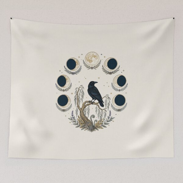 Item preview, Moon Phases Raven Botanical Dark Academia Celestial Art designed and sold by ZoomTaDesign.