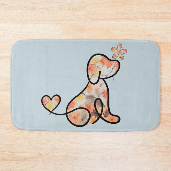 Item preview, Autumn leaves puppy with heart tail holding flower (sky blue) designed and sold by Doodles Down South.