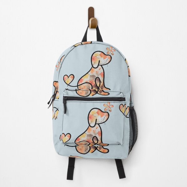Item preview, Autumn leaves puppy with heart tail holding flower (sky blue) designed and sold by Doodles Down South.