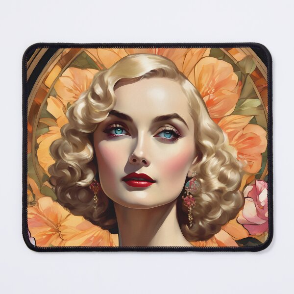 Item preview, Carole Lombard - Oblique Ink and Floral #24002 - Hollywood Legends Art Nouveau Illustration designed and sold by centuryretromedia.