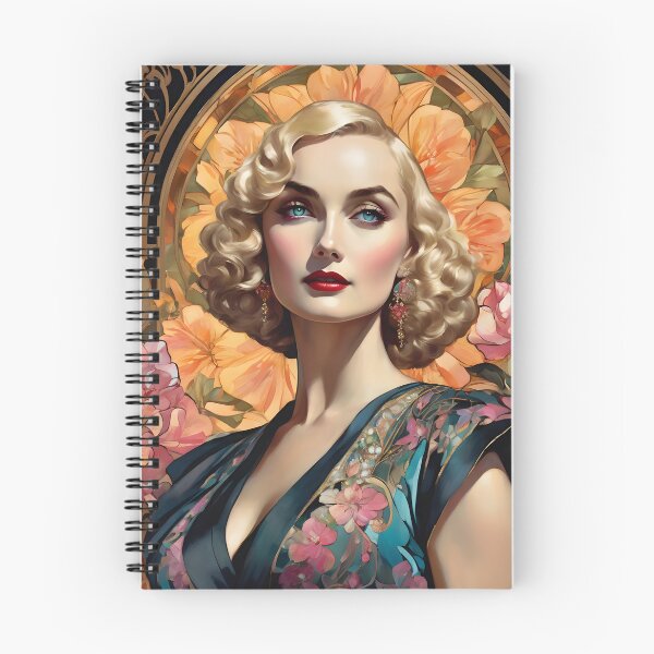 Artikelvorschau, Carole Lombard – Schräge Tusche und Blumen #24002 – Illustration im Jugendstil der Hollywood-Legenden entworfen und verkauft von centuryretromedia.