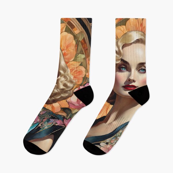 Item preview, Carole Lombard - Oblique Ink and Floral #24002 - Hollywood Legends Art Nouveau Illustration designed and sold by centuryretromedia.