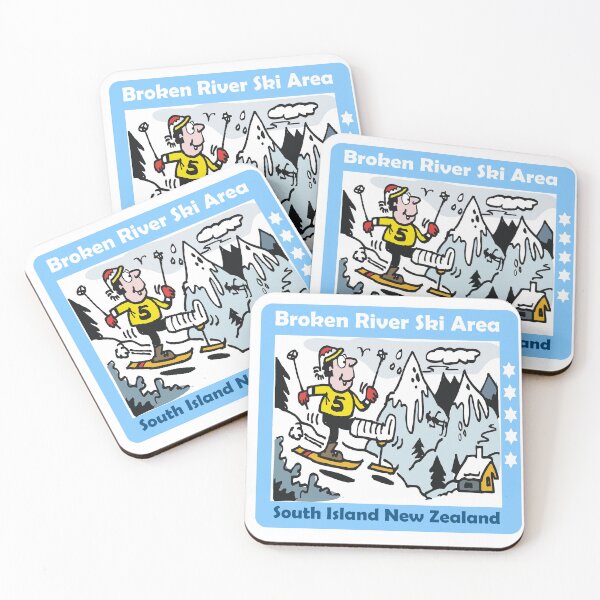 Item preview, Broken River New Zealand Funny Cartoon Skier Sticker designed and sold by Al Benge - NZ & Australian Art.