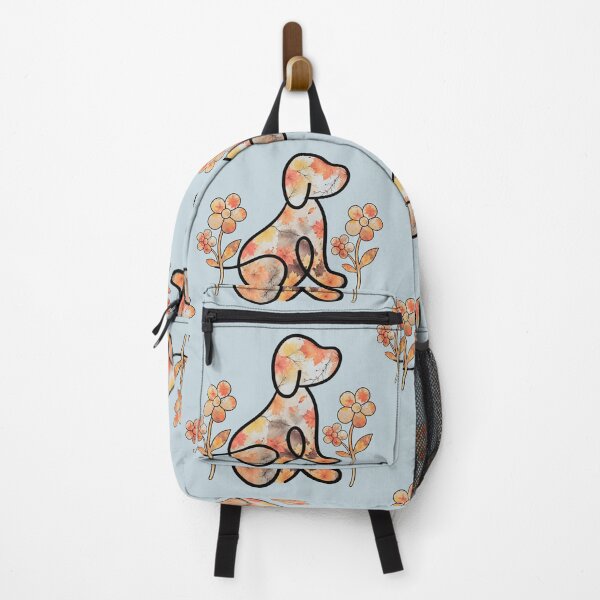 Item preview, Autumn leaves puppy with heart tail & 2 flowers (sky blue) designed and sold by Doodles Down South.