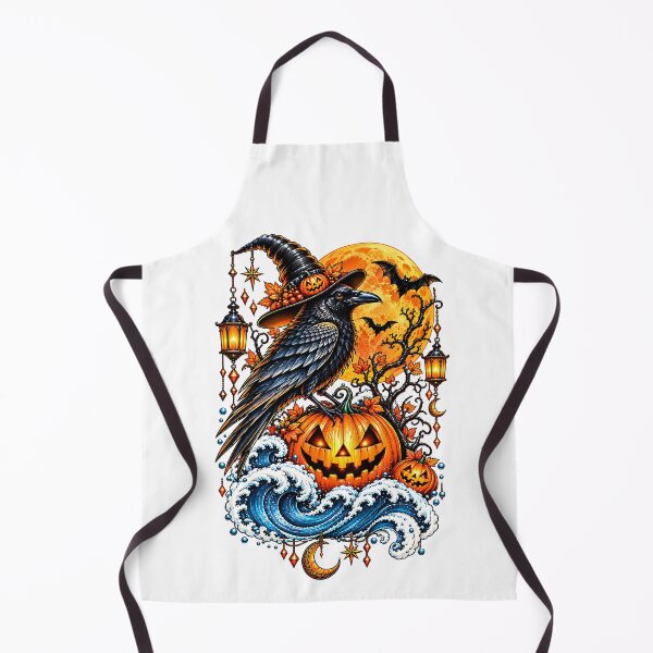 Item preview, Gothic Halloween Raven Ocean – Witch Hat Pumpkin Moon & Waves designed and sold by Dreamy Ocean Art.