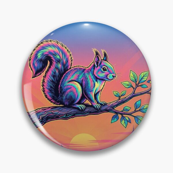 Artikelvorschau, Neon-Eichhörnchen – Synthwave-Illustration zur Tierwelt bei Sonnenuntergang entworfen und verkauft von Dogandesighn.