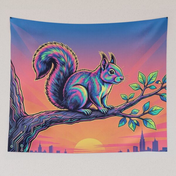 Item preview, Neon Squirrel – Synthwave Wildlife Sunset Illustration designed and sold by Dogandesighn.