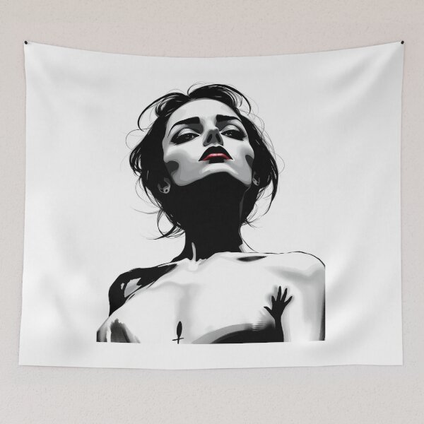Item preview, Gothic Femme Fatale Portrait - Dark Occult Red Lips Art designed and sold by ERODED SELF.