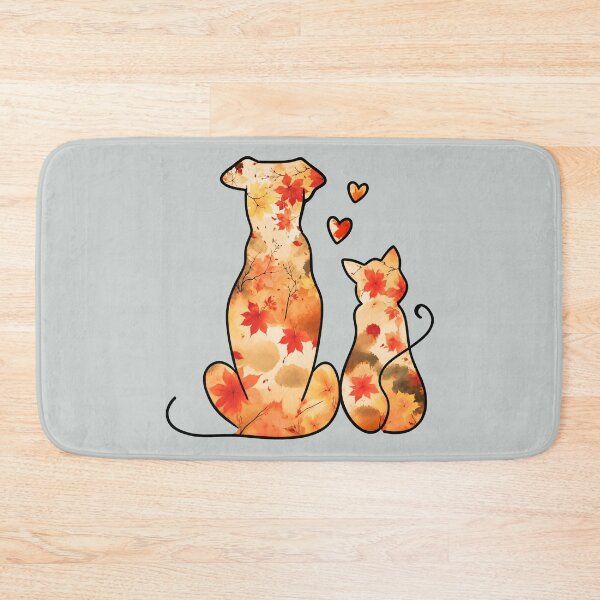 Item preview, Autumn leaves puppy, cat and hearts designed and sold by Doodles Down South.