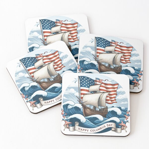 Item preview, Happy Columbus Day Vintage Sailing Ship USA Flag Design designed and sold by 19Beauty.