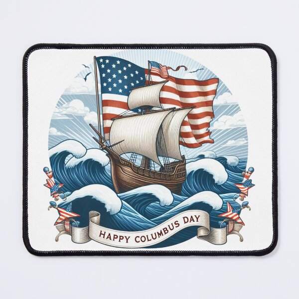 Item preview, Happy Columbus Day Vintage Sailing Ship USA Flag Design designed and sold by 19Beauty.