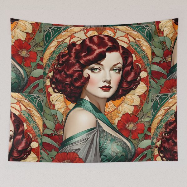 Item preview, Myrna Loy - Oblique Ink and Floral #24009 - Hollywood Legends Art Nouveau Illustration designed and sold by centuryretromedia.