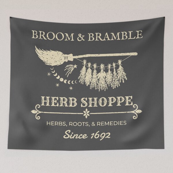 Item preview, Broom & Bramble Herb Shoppe – Witchy Vintage Halloween Herbal Design – Cream designed and sold by Leslie Makes Stuff.