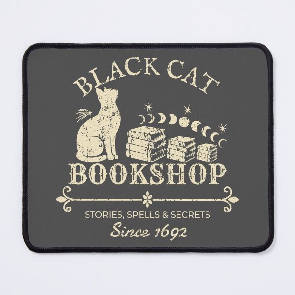 Item preview, Black Cat Bookshop – Witchy Vintage Halloween Book Lover Design – Cream designed and sold by Leslie Makes Stuff.