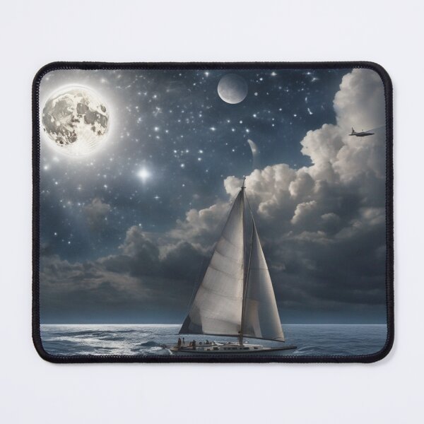 Item preview, Cosmic Fantasy Ocean Sailboat with Twin Moons and Nebula Art designed and sold by UmSkelig834.