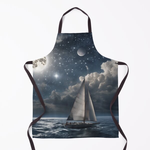 Item preview, Cosmic Fantasy Ocean Sailboat with Twin Moons and Nebula Art designed and sold by UmSkelig834.