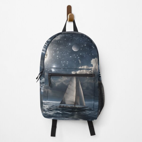 Item preview, Cosmic Fantasy Ocean Sailboat with Twin Moons and Nebula Art designed and sold by UmSkelig834.
