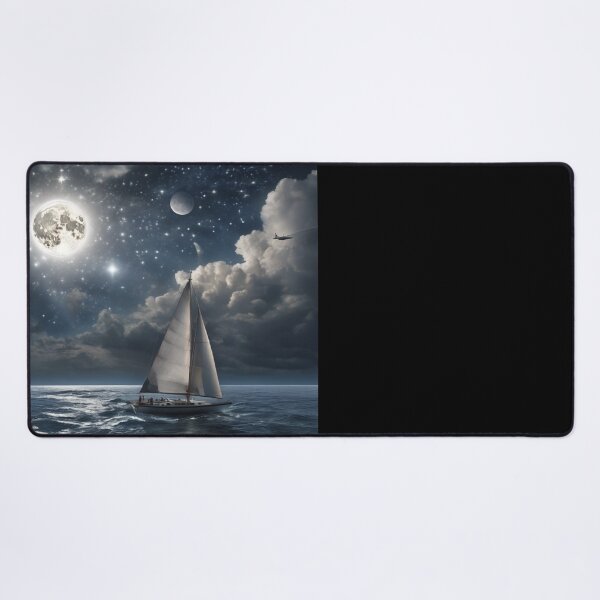 Item preview, Cosmic Fantasy Ocean Sailboat with Twin Moons and Nebula Art designed and sold by UmSkelig834.