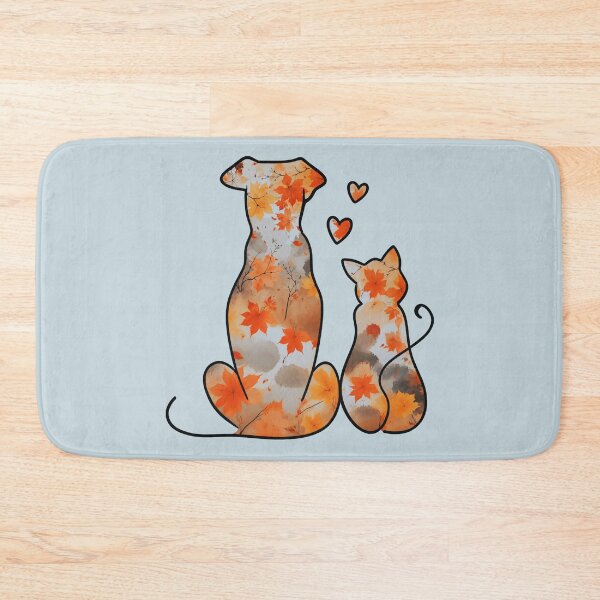 Item preview, Copy of Autumn leaves puppy, cat and hearts (sky blue) designed and sold by Doodles Down South.