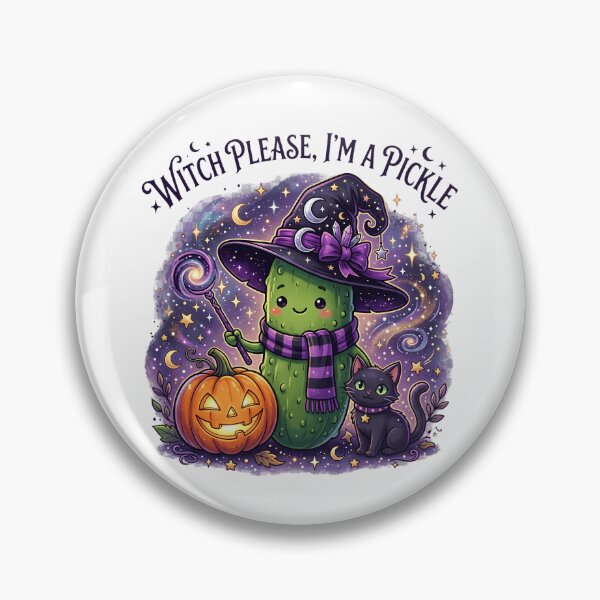 Item preview, Cute Pickle Witch Halloween | Funny Spooky Pickle designed and sold by Basma Designs | Retro, Kawaii Shirts & Stickers.