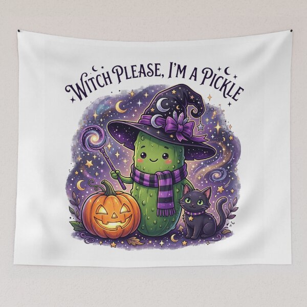 Item preview, Cute Pickle Witch Halloween | Funny Spooky Pickle designed and sold by Basma Designs | Retro, Kawaii Shirts & Stickers.