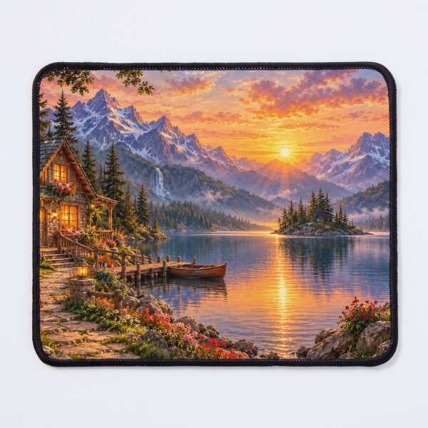 Item preview, Cabin by the mountain lake at sunset designed and sold by _ARLUNA_.