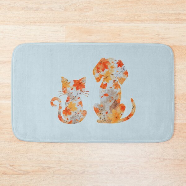 Item preview, Autumn leaves puppy and cat (sky blue) designed and sold by Doodles Down South.